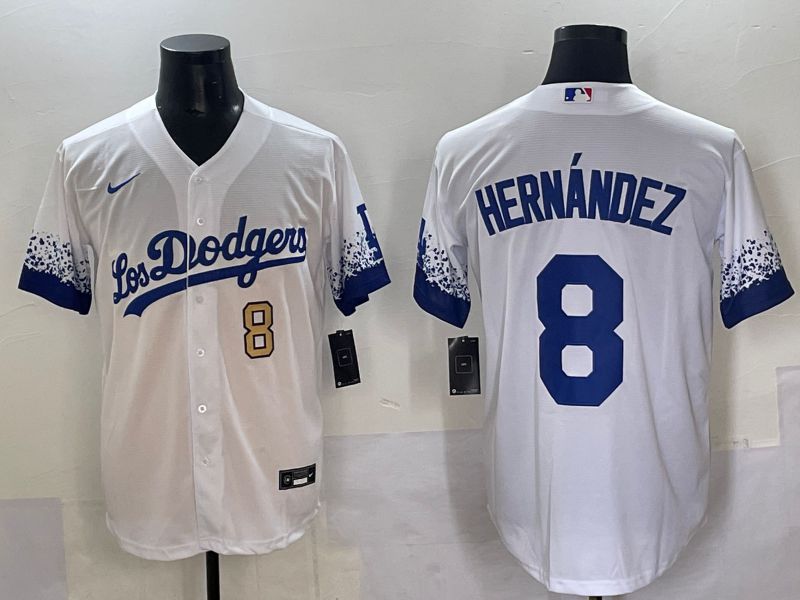 Men 2025 Los Angeles Dodgers #8 Hernandez White blue City Edition Nike MLB Jersey style 2